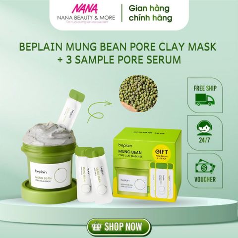 Mặt Nạ Đất Sét Beplain Đậu Xanh Giảm Mụn Đầu Đen + 3 Serum Đậu Xanh 120ML - Dưỡng Trắng Da, Thu Nhỏ Lỗ Chân Lông