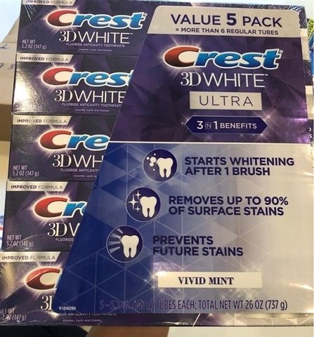 Set 5 Kem Đánh Răng Crest 3D White Ultra 3 trong 1 147g - Giúp Trắng Răng, Chăm Sóc Răng Miệng Toàn Diện