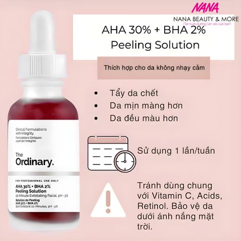 Tinh Chất Tẩy Da Chết Hóa Học The Ordinary AHA 30% + BHA 2% - Giải Pháp Lột Tẩy Da Tại Nhà, 30ml Chăm Sóc Da Mịn Màng, Nguyên Chất 100%