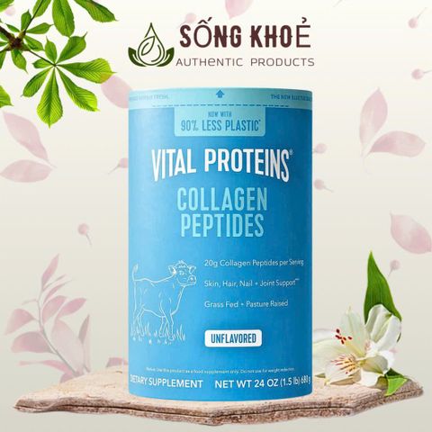 Bột bổ sung Vital Proteins Collagen Peptides Unflavored - Hỗ trợ sức khỏe da, tóc, móng và khớp - Dễ dàng pha trộn, không vị, 20g collagen mỗi khẩu phần