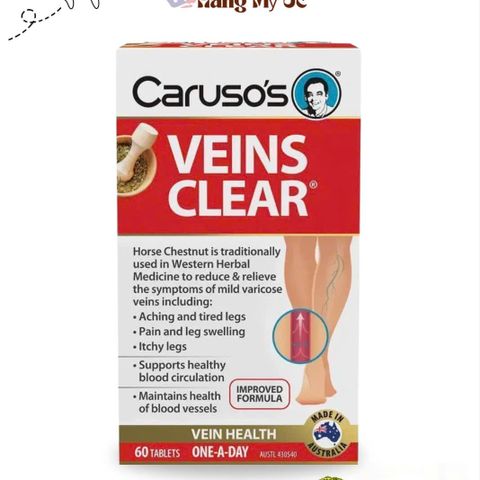 Viên Uống Hỗ Trợ Tuần Hoàn Máu Carusos Veins Clear 60 Viên - Tăng Cường Sức Khỏe Mạch Máu và Lưu Thông Máu Tự Nhiên
