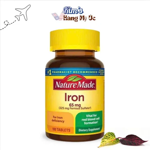Viên Uống Bổ Sung Sắt Nature Made 65mg - Tăng Cường Sức Khỏe, Hỗ Trợ Mẹ Bầu & Hệ Miễn Dịch - 365 Viên