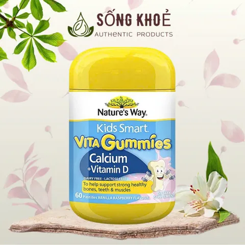 Kẹo canxi mềm nhai Nature's Way Vita Gummies Calcium + Vitamin D cho trẻ em (60 viên) - Hỗ trợ phát triển xương và răng chắc khỏe