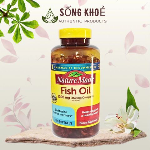 Viên uống giảm Cholesterol Nature Made Fish Oil 1200mg Omega-3 - Hỗ trợ tim mạch và trí nhớ - Hộp 300 viên Mỹ