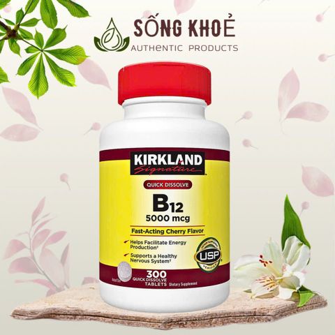 Viên Uống Bổ Sung Vitamin B12 Kirkland 5000mcg Hỗ Trợ Hệ Thần Kinh & Ngừa Thiếu Máu, Hộp 300 Viên Hương Vị Cherry