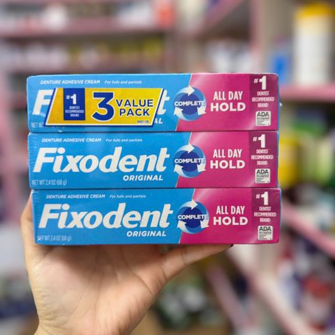Kem dán răng giả Fixodent Original Complete 3 tuýp - Bám chắc 24 giờ, thoải mái, an toàn cho nướu - Giải pháp cho người dùng răng giả