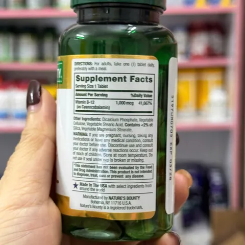 Viên uống Nature’s Bounty B12 1000mcg 200 viên - Tăng năng lượng, hỗ trợ trí nhớ và tuần hoàn máu cho người ăn chay