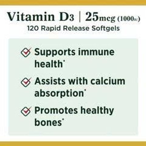 Viên uống Vitamin D3 Nature's Bounty 25mcg 120 viên - Bổ sung vitamin, hỗ trợ sức khỏe xương và miễn dịch hàng ngày