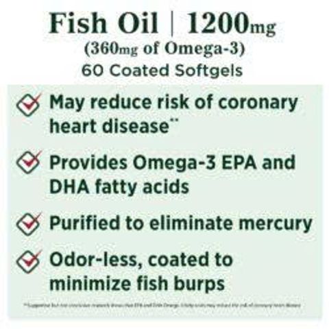 Viên Uống Dầu Cá Nature's Bounty Fish Oil 1200 mg - Hỗ Trợ Tim Mạch và Não Bộ, 60 Viên Mỹ Chính Hãng