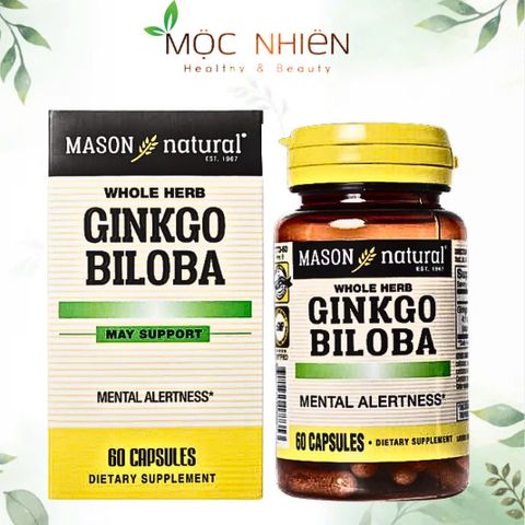 Viên uống Ginkgo Biloba Mason Natural 60 viên - Hỗ trợ trí nhớ, tập trung, chống oxy hóa, sức khỏe não bộ và tuần hoàn máu