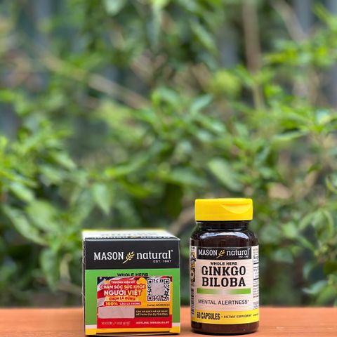 Viên uống Ginkgo Biloba Mason Natural 60 viên - Hỗ trợ trí nhớ, tập trung, chống oxy hóa, sức khỏe não bộ và tuần hoàn máu