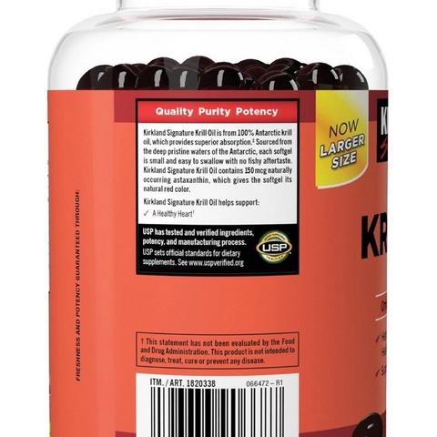 Omega Dầu nhuyễn thể Kirkland Signature Krill Oil 500mg - Thực phẩm chức năng bổ sung Omega-3, 180 viên hỗ trợ sức khỏe tim mạch và trí nhớ.