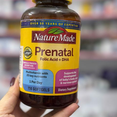 Nature Made Prenatal Vitamin Folic Acid + DHA 150/110 viên - Vitamin tổng hợp cho bà bầu hỗ trợ phát triển thai nhi khỏe mạnh