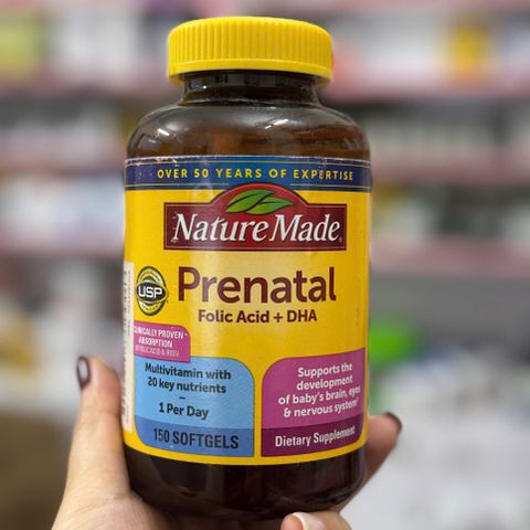 Nature Made Prenatal Vitamin Folic Acid + DHA 150/110 viên - Vitamin tổng hợp cho bà bầu hỗ trợ phát triển thai nhi khỏe mạnh