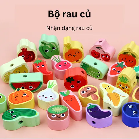 Bộ Xâu Hạt Gỗ Montessori Toti - Đồ Chơi Rèn Kỹ Năng Vận Động Tinh cho Bé 3-6 Tuổi, 163 Chi Tiết Chủ Đề Động Vật, Chữ Cái, Chữ Số