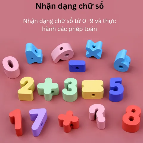 Bộ Xâu Hạt Gỗ Montessori Toti - Đồ Chơi Rèn Kỹ Năng Vận Động Tinh cho Bé 3-6 Tuổi, 163 Chi Tiết Chủ Đề Động Vật, Chữ Cái, Chữ Số