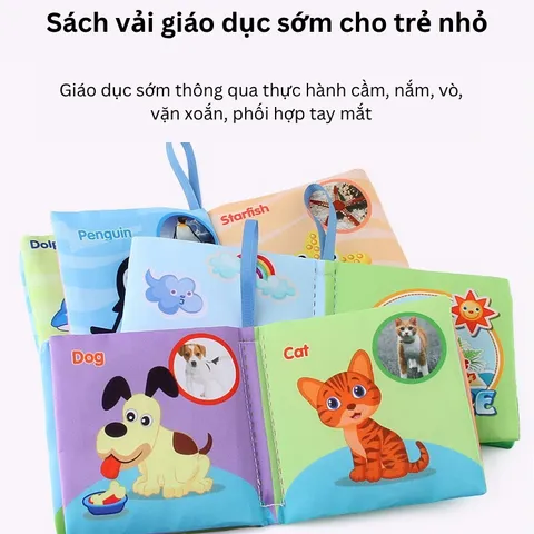 Sách Vải Tiếng Anh Montessori Cho Trẻ 0-12 Tháng - Đồ Chơi Giáo Dục Phát Triển Nhận Thức Với Ảnh Thật Và Hoạt Hình Sống Động