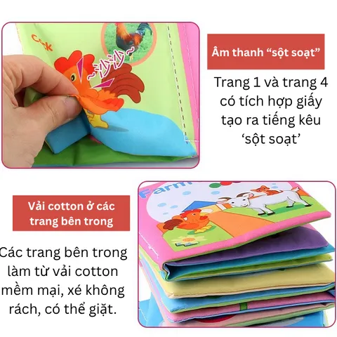 Sách Vải Tiếng Anh Montessori Cho Trẻ 0-12 Tháng - Đồ Chơi Giáo Dục Phát Triển Nhận Thức Với Ảnh Thật Và Hoạt Hình Sống Động