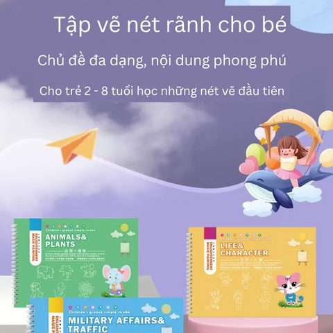 Sách Tập Vẽ Nét Rãnh Cho Bé - Bộ 4 Cuốn Hướng Dẫn Tự Học Vẽ, Phát Triển Kỹ Năng Viết Và Tư Duy Cho Trẻ Em