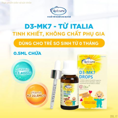 Combo Vitamin cho Bé Avisure D3MK7 và DHA Smart Kid - Hỗ Trợ Phát Triển Chiều Cao, Thông Minh, Mắt Sáng 40ml