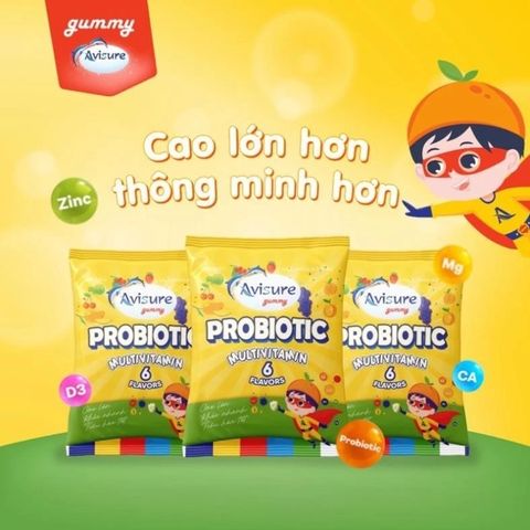Vitamin Bổ Sung Avisure Gummy Probiotic 6 Hương Vị - Tăng Cường Sức Khỏe và Miễn Dịch Cho Trẻ Từ 2 Tuổi, Hộp 125g