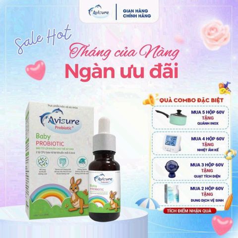 Men vi sinh Avisure Baby Probiotic cho trẻ - Giảm táo bón, tăng cường tiêu hóa và miễn dịch, 20ml, lợi khuẩn sống nhập khẩu từ Mỹ