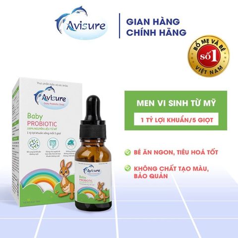 Men vi sinh Avisure Baby Probiotic cho trẻ - Giảm táo bón, tăng cường tiêu hóa và miễn dịch, 20ml, lợi khuẩn sống nhập khẩu từ Mỹ