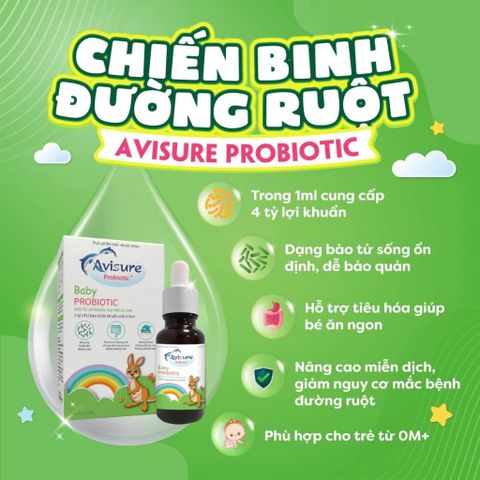 Men vi sinh Avisure Baby Probiotic cho trẻ - Giảm táo bón, tăng cường tiêu hóa và miễn dịch, 20ml, lợi khuẩn sống nhập khẩu từ Mỹ