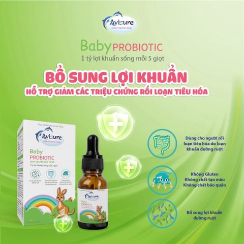 Men vi sinh Avisure Baby Probiotic cho trẻ - Giảm táo bón, tăng cường tiêu hóa và miễn dịch, 20ml, lợi khuẩn sống nhập khẩu từ Mỹ