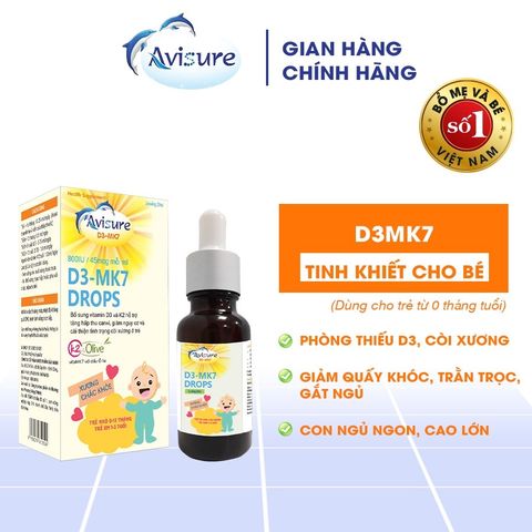 Combo Avisure D3MK7 và Safoli - Bổ sung Vitamin D3 & Sắt Hữu Cơ Cho Bé Tăng Cân, Tăng Chiều Cao 20ml