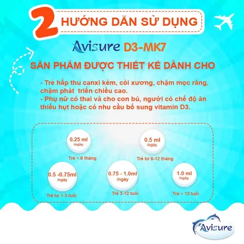 Vitamin D3 K2 Avisure D3MK7 Nhỏ Giọt - Hỗ Trợ Canxi và Phát Triển Chiều Cao Hiệu Quả Cho Trẻ Em, Nguyên Liệu Tinh Khiết Nhập Khẩu từ Châu Âu