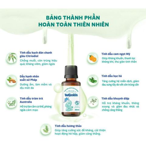 Tinh Dầu Bạch Đàn Chanh Kutieskin Tự Nhiên - Đuổi Muỗi, Làm Dịu Vết Đốt, Giữ Ấm Cơ Thể Cho Bé, An Toàn Cho Trẻ Em