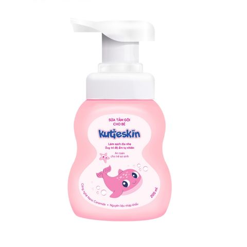 Sữa Tắm Gội Kutieskin 200ml Đặc Biệt Cho Trẻ Em - Ngừa Rôm Sảy, Dị Ứng, Dưỡng Ẩm, Hương Hoa Anh Đào & Dầu Oliu