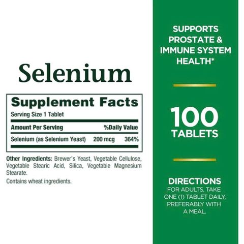 Viên Uống Selenium Nature's Bounty 200mcg - Hỗ Trợ Sức Khỏe Tuyến Tiền Liệt, Chất Chống Oxy Hóa 100 Viên