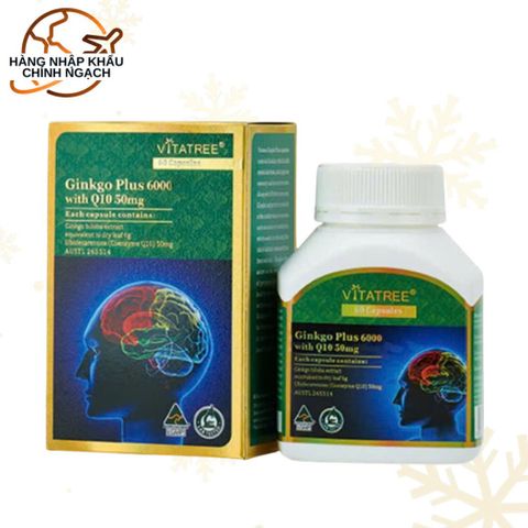 [CÒN 1] Viên uống bổ não Vitatree Ginkgo Plus 6000 with Q10 50mg hộp 60 viên