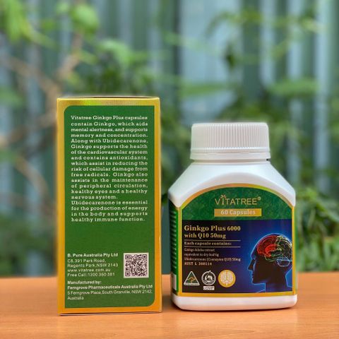 [CÒN 1] Viên uống bổ não Vitatree Ginkgo Plus 6000 with Q10 50mg hộp 60 viên