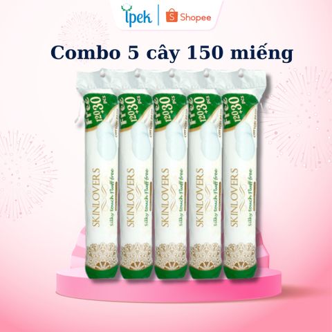 Combo 5 Bông Tẩy Trang Cotton Skinlovers - 150 Miếng Mềm Mịn, An Toàn Cho Mọi Loại Da, Tiện Lợi Tẩy Trang Và Làm Sạch Da