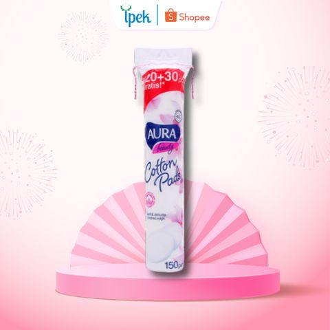 Bông Tẩy Trang Aura 150 Miếng Cotton Tự Nhiên Mềm Mịn Dành Cho Mọi Loại Da - Sản Phẩm Tẩy Trang Chính Hãng Nhập Khẩu EU