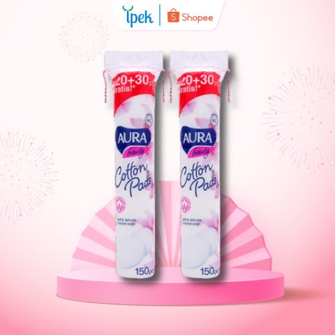 Bông Tẩy Trang Aura 150 Miếng Cotton Tự Nhiên Mềm Mịn Dành Cho Mọi Loại Da - Sản Phẩm Tẩy Trang Chính Hãng Nhập Khẩu EU