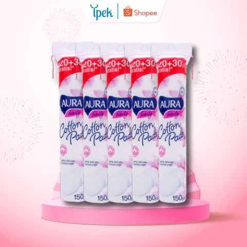 Bông Tẩy Trang Aura 150 Miếng Cotton Tự Nhiên Mềm Mịn Dành Cho Mọi Loại Da - Sản Phẩm Tẩy Trang Chính Hãng Nhập Khẩu EU