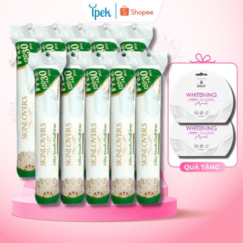 Combo 10 Bông Tẩy Trang Skinlovers 150 Miếng - Bông Cotton Tự Nhiên An Toàn Cho Mọi Loại Da, Tặng 2 Mặt Nạ Sambijo