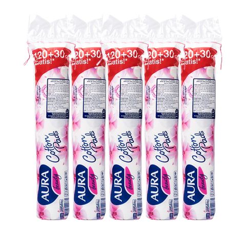 Combo 3 Bông Tẩy Trang Aura Beauty 120+30 Miếng 100% Cotton Thiên Nhiên - Tẩy Trang, Thấm Toner, Chăm Sóc Da Mềm Mại