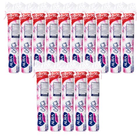 Combo 3 Bông Tẩy Trang Aura Beauty 120+30 Miếng 100% Cotton Thiên Nhiên - Tẩy Trang, Thấm Toner, Chăm Sóc Da Mềm Mại