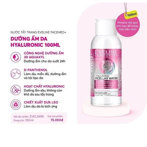 Nước Tẩy Trang Eveline Facemed+ 100ML - Chiết Xuất Hoa Hồng Dưỡng Ẩm, Làm Sạch Da Nhạy Cảm, Chống Ô Nhiễm