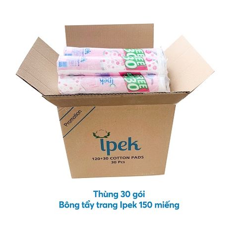 Bông Tẩy Trang Ipek Cotton Thổ Nhĩ Kỳ - Thùng 30 Gói, 150 Miếng, Siêu Mềm, An Toàn Cho Da Nhạy Cảm