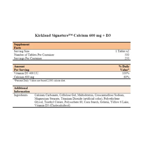 Viên uống Canxi Kirkland 600mg + D3 500 viên - Bổ sung Canxi và Vitamin D hỗ trợ sức khỏe xương hiệu quả từ Mỹ