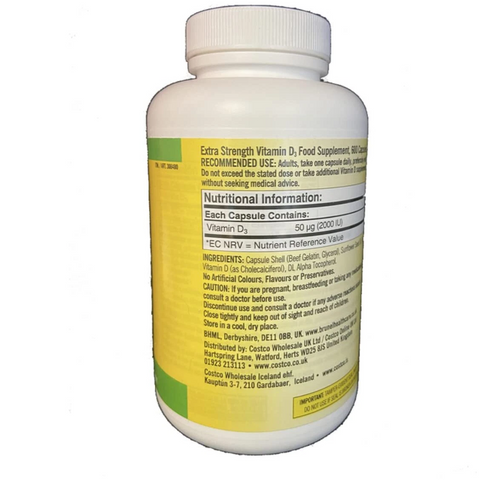 Viên uống hấp thụ canxi Vitamin D3 Kirkland 2000 IU - Hỗ trợ xương chắc khỏe, tăng cường miễn dịch, hộp 600 viên tiết kiệm