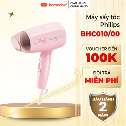 Máy Sấy Tóc Du Lịch Mini Philips BHC010/00 - Công Suất 1200W, Thiết Kế Nhỏ Gọn, Bảo Vệ Tóc Tối Ưu, Thời Trang Hồng Pastel