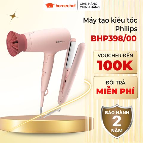 Bộ máy sấy và máy ép tạo kiểu tóc Philips màu hồng BHP398, bảo hành 2 năm | Hàng chính hãng