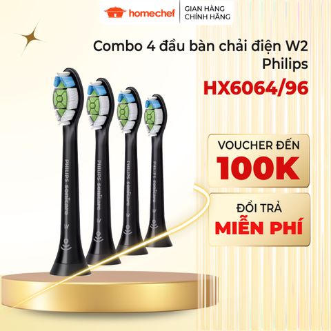 Bộ 4 Đầu Bàn Chải Sonic Philips HX6064/96 Màu Đen - Đầu Thay Thế Cho Máy Đánh Răng DiamondClean, Tăng Cường Nụ Cười Sáng Rạng Rỡ